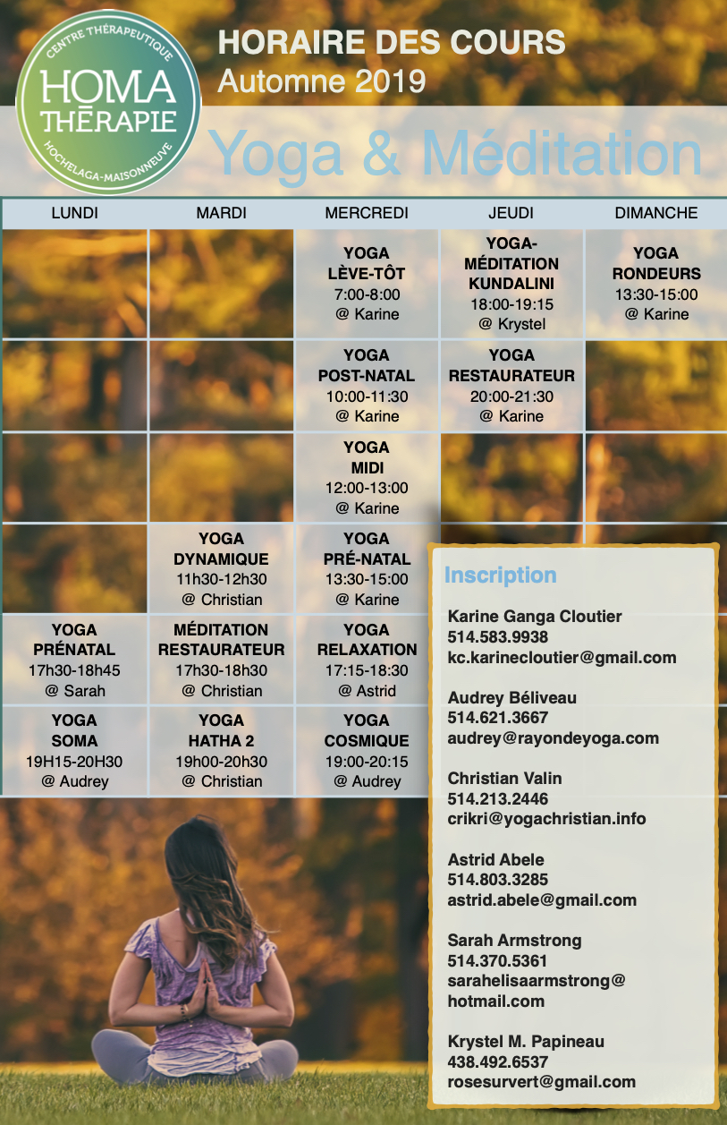 Horaire yoga et méditation