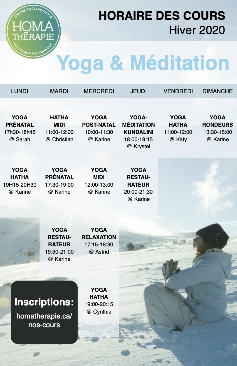 Horaire yoga et méditation